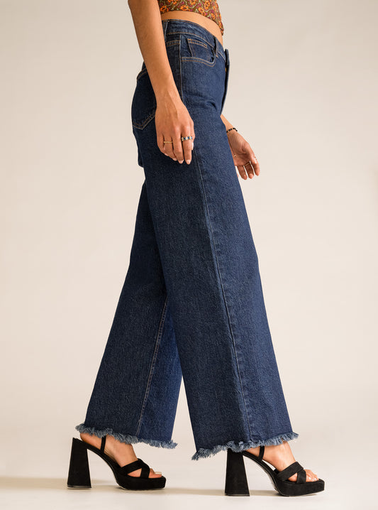 Happier Than Ever Wide Leg Jeans, Azul Obscuro