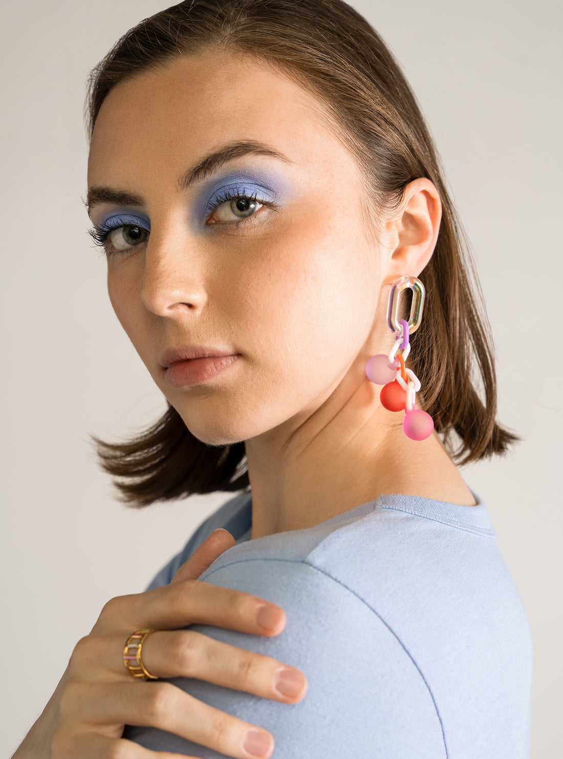 Colorful Gum Ball Chain Acrylic Earrings, Rojo