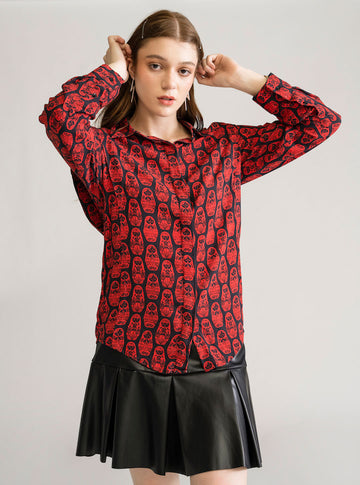 Red Painted Matryoshkas Blouse, Rojo