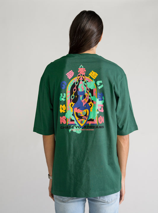 Drink Me Oversize T-shirt, Verde Obscuro