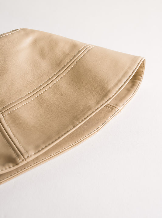 Pleather Bucket Hat, Beige