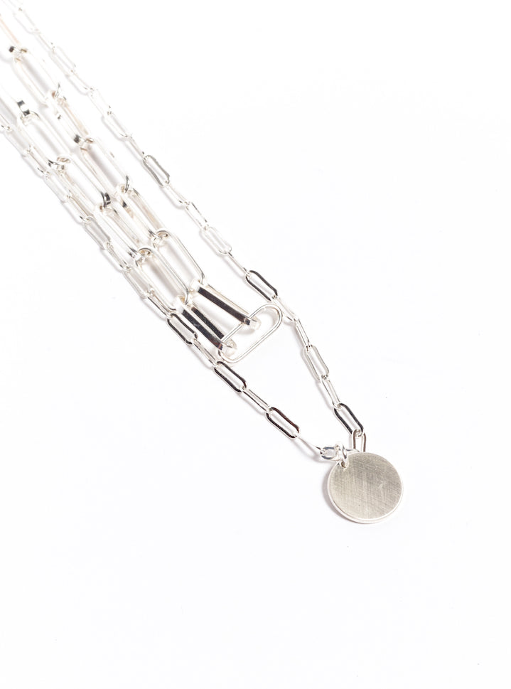 Coin Layered Necklace, Plateado